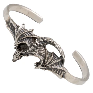 Dragon .925 silver torc bangle biker viking mjolnir odin thor nordic arm ring - Picture 1 of 8