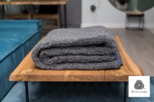 Wolldecke Schafwolldecke Wohndecke Schurwolle Merino 100%,WOOLMARK anthrazit - Bild 1 von 4