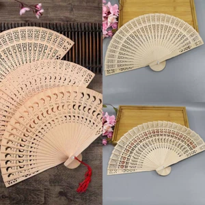 Fan Chinese Wooden Fan Bamboo Folding Party Carved Hand Fragrant Vintage Hollow - Picture 1 of 12
