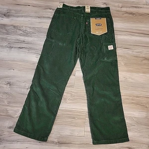 Levi's 568 Pants Men's 33x32 Green Corduroy Wide Wale Loose Carpenter Workwear - Picture 1 of 11