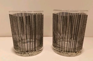 Set Of 2 Vtg. Georges Briard Black Icicle Low Ball Barware Rocks Glasses -Signed - Picture 1 of 8