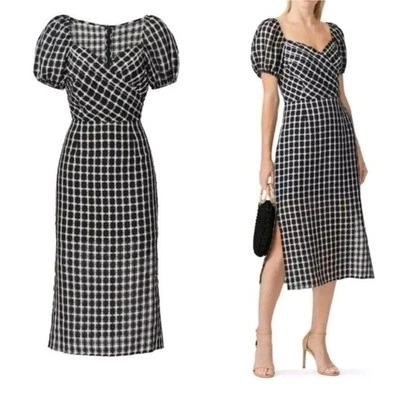 Vestido Finders Keepers tamanho L piquenique midi preto branco mangas folhadas retrô - Imagem 1 de 4