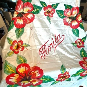 Wunderschöne Vintage Florida Tischdecke, Hibiskus Blumen Damast 50" besetzt Japan - Bild 1 von 9