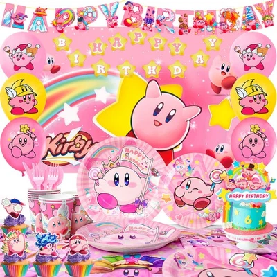 INBOXXARTY Kirby Niños Cumpleaños Decoración Kirby Fiesta Set Niña Cumpleaños Globos Plato