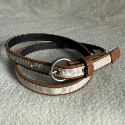 Cinturón de moda ajustado para mujer talla 30 31 32 cintura marrón imitación cuero tela blanca Foto 1 de 4