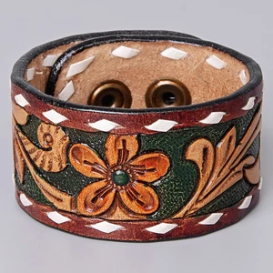 AD American Darling ADBRF182 Hand tooled carved Genuine Leather Bracelet women - Picture 1 of 3