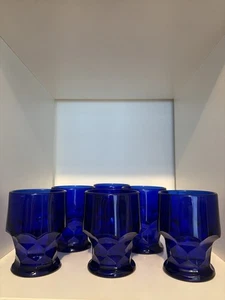 Viking Georgian Cobalt Blue Vintage glasses 4.25” Tall Set of 6 - Picture 1 of 6