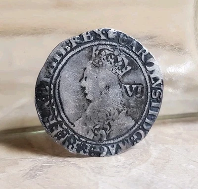 Carlos II martillado seis peniques Reino Unido GB tercer período 1660-2 Foto 1 de 4