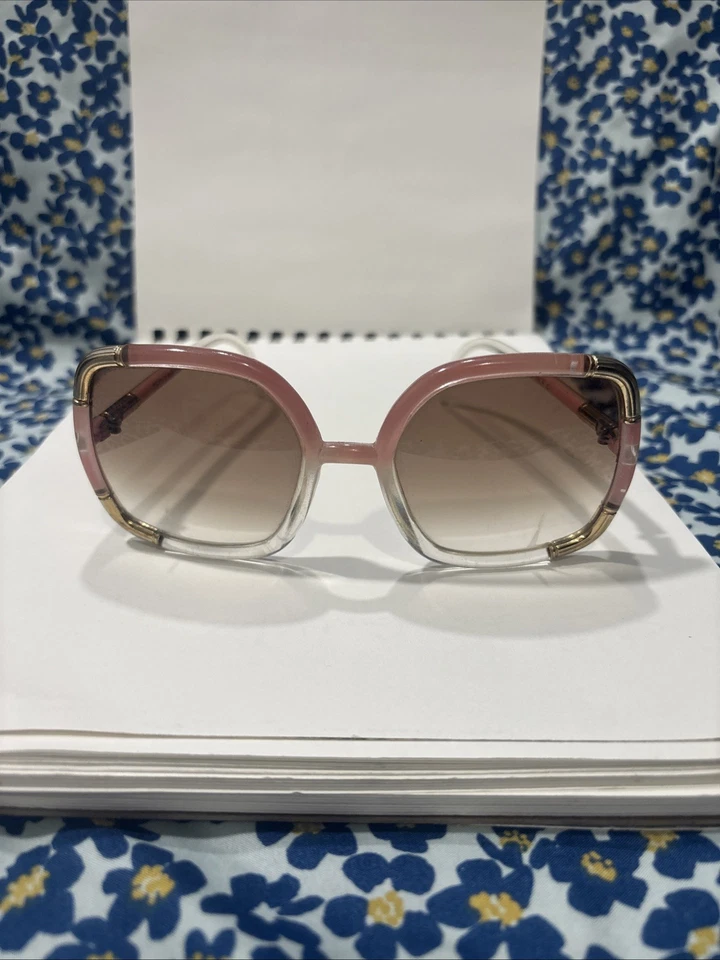 Ted Lapidus Fantastic Oversized Sunglasses Pink with Gold Corners Trim VTG - Image 1 of 4
