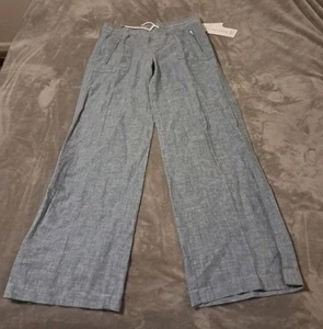 Athleta Damen Cabo Leinen Hose weites Bein Taschen Chambray Gr. 10 groß. - Bild 1 von 14