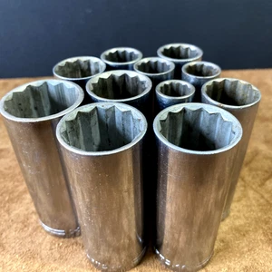 VINTAGE CRAFTSMAN USA =V= SERIES 1/2'' DRIVE DEEP WELL 12 POINT SOCKET SET NICE - Bild 1 von 8