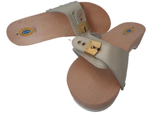 DR SCHOLL'S THE Original Excercise Sandals US 6M Matte Gold Leather New ITALY - Picture 1 of 8