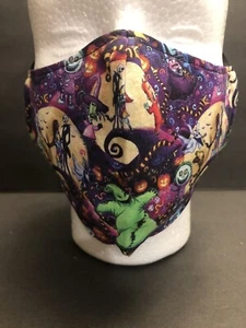 Face Mask Nightmare Before Christmas Jack Sally Reusable Handmade Fitted - Picture 1 of 4