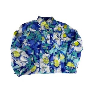 Ruby Rd. Women's Jacket Top Blue White Floral Long Sleeve Button Down Linen Coat - Picture 1 of 4