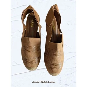 Lauren Ralph Lauren Helma Espadrille Slingback Wedge Tan Shoes Sz 10 - Picture 1 of 10
