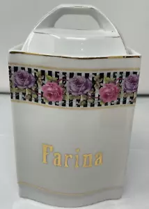 Tarro de especias FARINA de porcelana alemana vintage bote borde dorado rosas 8" raro - Imagen 1 de 8