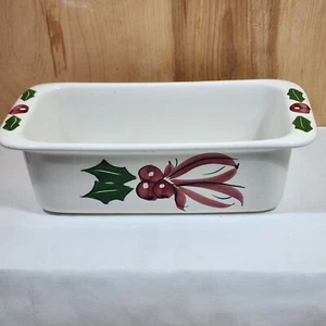 Christmas Stoneware Handpainted Holly Baking Loaf Pan vintage 1994  - Picture 1 of 11