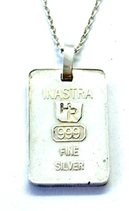 Vintage feiner reiner Silber 999 Inastra Steinbock Barren Anhänger Halskette 10,3 gr - Bild 1 von 8