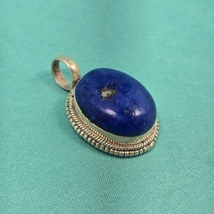 Vintage 925 Sterling Silver Blue Lapis Lazuli Oval Pendant 8.3g - Picture 1 of 3