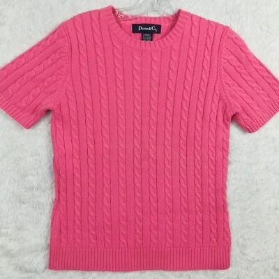 Denim & Co Womens Sweater Cable Knit Salmon Pink Short Sleeve Pullover XS  - Image 1 of 4