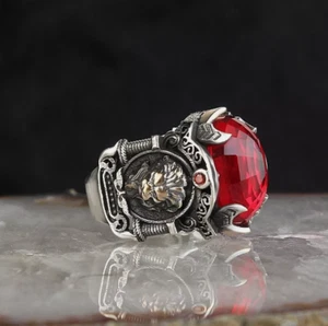 Ruby Stone Ring Handmade 925 Sterling Silver jewelry Gift Lion Men's Ring 006 - Picture 1 of 6