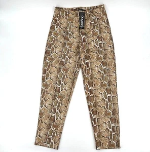 NWT Boohoo Women's Cigarette Pants Size 6 Tan Animal Print Snake PU Belted - Picture 1 of 11