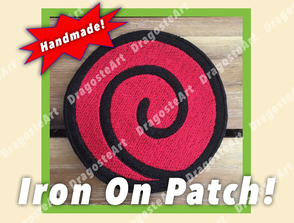 Shinobi Ninja Red Spiral Symbol Anime Manga Embroidered Iron On Patch US SELLER - Image 1 of 1