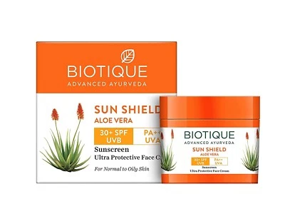 Biotique Sun Shield Aloe vera 30+ SPF Sunscreen Ultra Protectective Cream 50gm, - Image 1 of 3