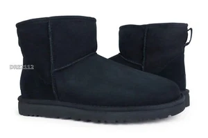 UGG Classic Mini Black Suede Fur Boots Mens Size 10 *NIB* - Picture 1 of 6