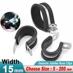 Rubber Lined P Clips Cable Mounting Hose Pipe Clamp Stainless Steel Size 5-200mm - Picture 1 of 14