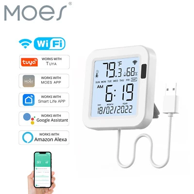 MOES WiFi Smart Thermometer Hygrometer Temperature Humidity Sensor Alexa Google - Image 1 of 4