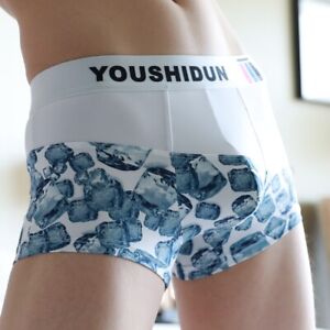 Men Boxer Shorts Briefs Trunks Stitching Printed Exposed Waistband Underwear