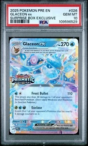 PSA 10 Glaceon ex Prismatic Evolutions Stamp Surprise Box Promo 026/131 2025 GEM - Imagen 1 de 2