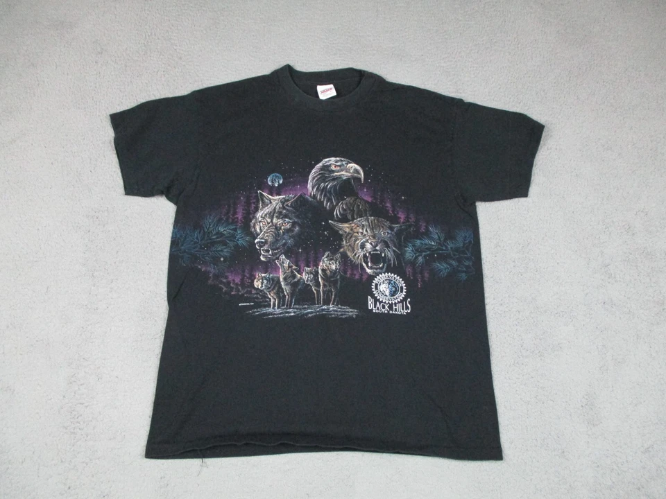 Vintage Black Hills Shirt Adult XL Black Wolf Nature Animal Anvil 3D Mens 90s - Image 1 of 4