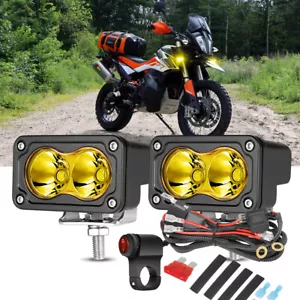 2.9" Motorcycle/E-Bike Headlight LED Spot Fog Lights Amber Driving ATV W/Wiring - Picture 1 of 18