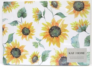 Set / 4 KAF Cork Placemats Sunflowers Yellow Orange White Rectangular - Picture 1 of 1