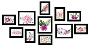 11 Pcs Black Gallery Wall Photo Frameset Glass Front Wall Hanging Picture Frames - Picture 1 of 10