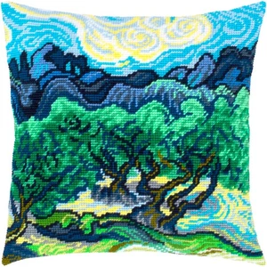 Hágalo usted mismo Kit de almohada de punta de aguja/tapiz "Olivos" 16x16 pulgadas/40x40 cm - Imagen 1 de 3