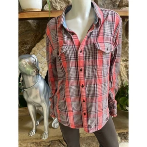 Outerknown Decke Flanell Langarm rosa kariert Button Down Hemd Damen XL - Bild 1 von 6