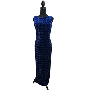 Vintage 90s Jessica McClintock Bridal Blue Velvet Textured Maxi Dress Size 6 - Picture 1 of 6
