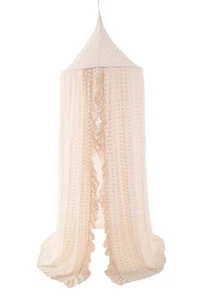 Elegant Kids Bed Canopy - Lace Chiffon Netting with Pom Pom, Princess Girls F... - Picture 1 of 6