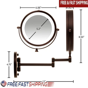 Wall Mounted LED Makeup Mirror 1X10X Magnifying Dual Sided Swivel Lighted Vanity - Picture 1 of 10