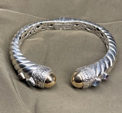 Pulsera Brazalete Oro Plata 925 Topacio Azul Y Amatista Foto 1 de 4