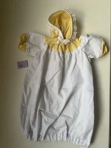 Cabbage Patch Kids Yellow Gingham Preemie Sleeper Outfit & Bonnet *New Elastic - Picture 1 of 9