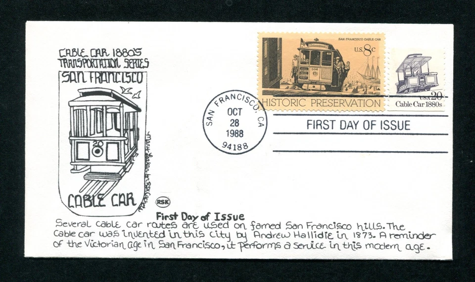 Sc. 2263 20c Cable Car Transp. Coil FDC - RSK Cachets - Image 1 of 1