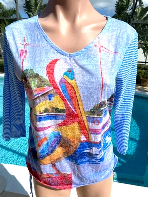 Ellen Negley Art & Sol Burnout Ruched Sides Pelican Blue Petite PM T shirt top - Image 1 of 3