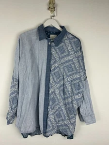 American Eagle Button Front Shirt Large Woman L Floral Stripes Patchwork Denim - Picture 1 of 3
