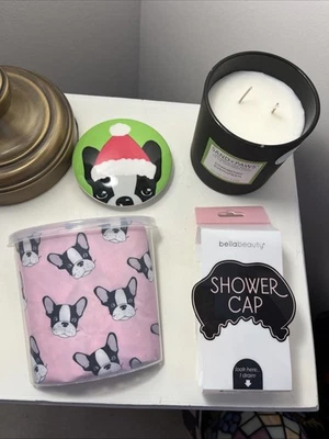 Juego de velas y gorros de ducha Sand + Paws Boston Terrier de Navidad, Bulldog Francés Nuevo con etiquetas Foto 1 de 4