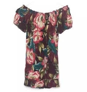 Lucky Brand Shirt Mena Tropical Floral Peasant Blouse Knit Top Boho Small - Picture 1 of 5