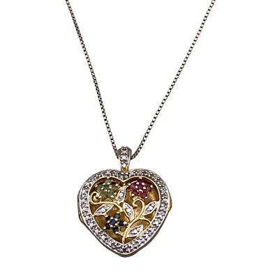 Collar medallón cadena 925 vintage Ross Simons diamante esmeralda rubí zafiro  Foto 1 de 4